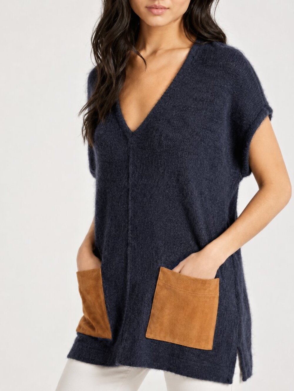 Tommy Bahama Women's Alpaca Merino Wool & Goat Suede Tunic Sweater Pockets Large